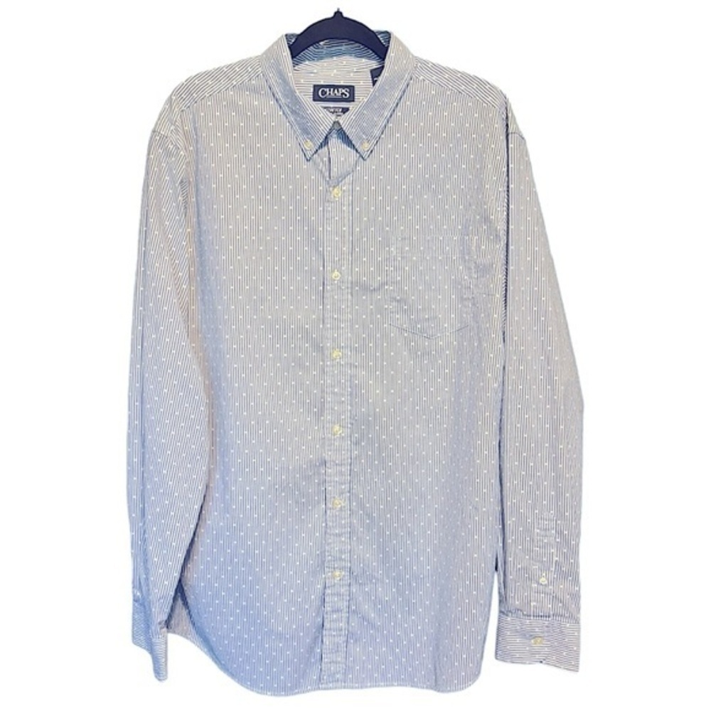 NEW Chaps Easy Care Blue & White Button Down Shirt Size XL Long Sleeve Shirt